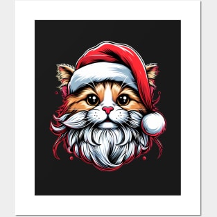 Cute Cat as Santa on Christmas Posters and Art